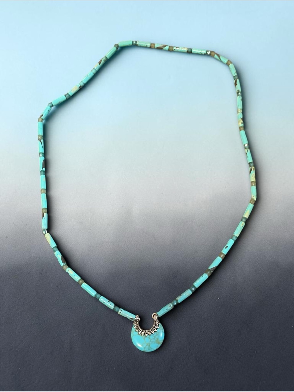Artisan Made Turquoise Bead Crescent Pendant Necklace NWOT